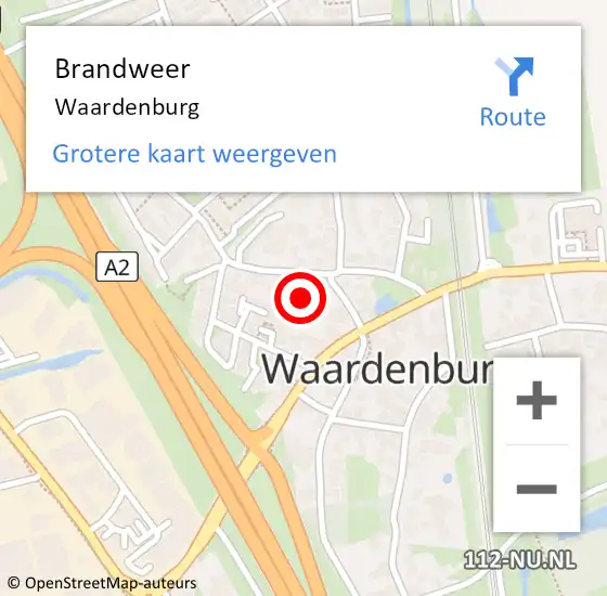 Locatie op kaart van de 112 melding: Brandweer Waardenburg op 19 februari 2024 04:03
