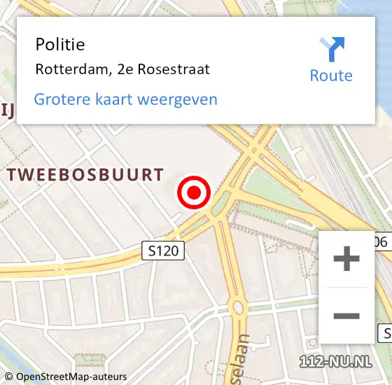Locatie op kaart van de 112 melding: Politie Rotterdam, 2e Rosestraat op 19 februari 2024 07:04