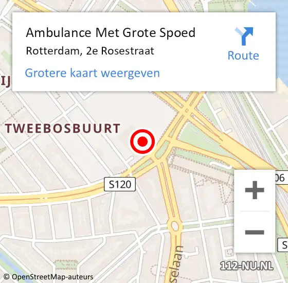 Locatie op kaart van de 112 melding: Ambulance Met Grote Spoed Naar Rotterdam, 2e Rosestraat op 19 februari 2024 07:05