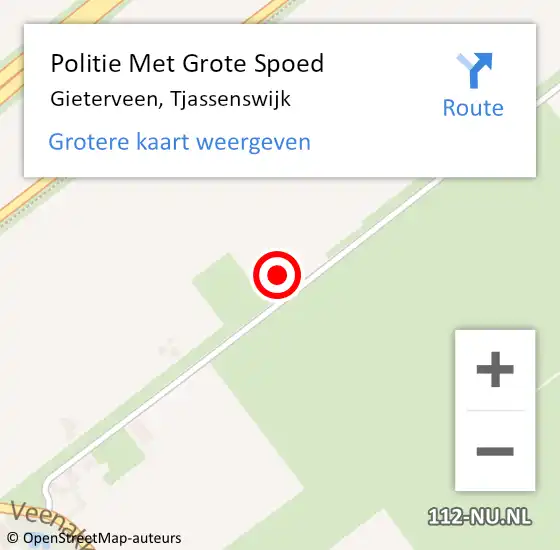Locatie op kaart van de 112 melding: Politie Met Grote Spoed Naar Gieterveen, Tjassenswijk op 19 februari 2024 07:58