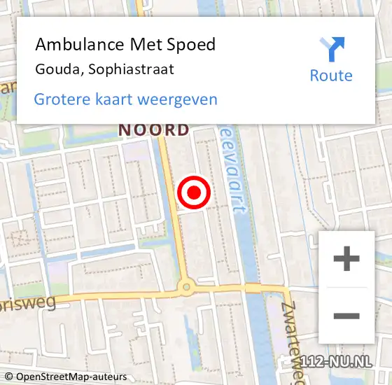 Locatie op kaart van de 112 melding: Ambulance Met Spoed Naar Gouda, Sophiastraat op 19 februari 2024 08:36