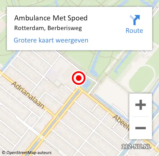 Locatie op kaart van de 112 melding: Ambulance Met Spoed Naar Rotterdam, Berberisweg op 19 februari 2024 08:37