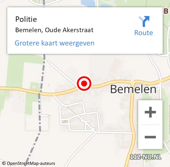 Locatie op kaart van de 112 melding: Politie Bemelen, Oude Akerstraat op 19 februari 2024 09:32