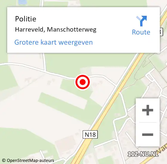 Locatie op kaart van de 112 melding: Politie Harreveld, Manschotterweg op 19 februari 2024 09:54