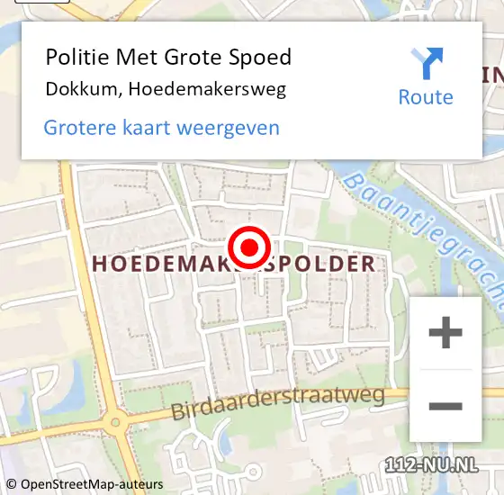Locatie op kaart van de 112 melding: Politie Met Grote Spoed Naar Dokkum, Hoedemakersweg op 19 februari 2024 10:42
