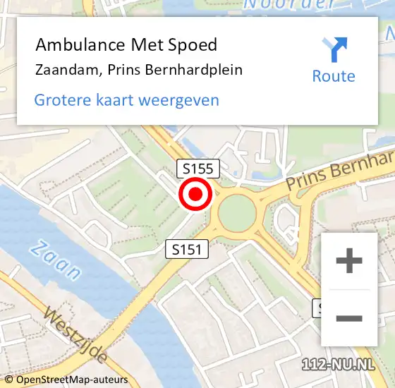 Locatie op kaart van de 112 melding: Ambulance Met Spoed Naar Zaandam, Prins Bernhardplein op 19 februari 2024 12:02