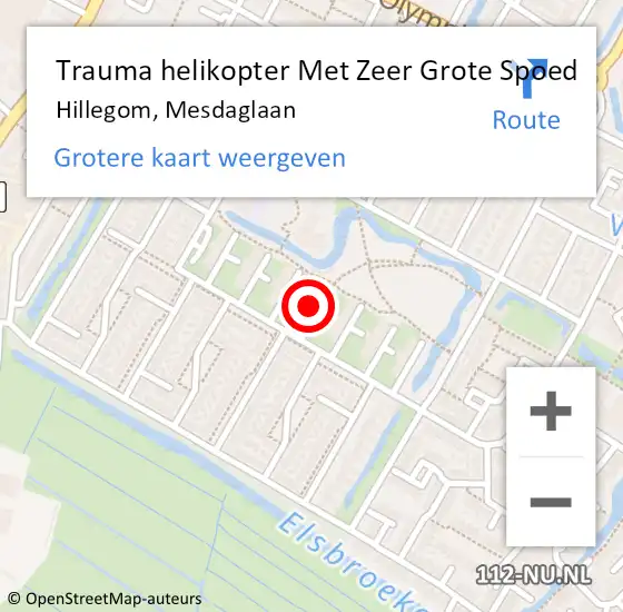 Locatie op kaart van de 112 melding: Trauma helikopter Met Zeer Grote Spoed Naar Hillegom, Mesdaglaan op 19 februari 2024 12:21