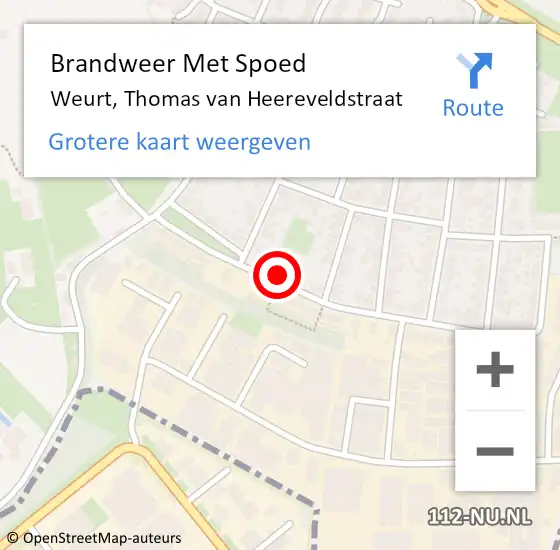 Locatie op kaart van de 112 melding: Brandweer Met Spoed Naar Weurt, Thomas van Heereveldstraat op 19 februari 2024 12:29