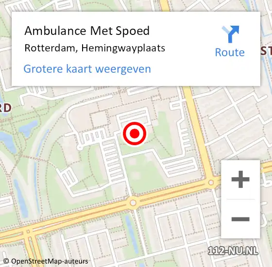 Locatie op kaart van de 112 melding: Ambulance Met Spoed Naar Rotterdam, Hemingwayplaats op 19 februari 2024 12:52
