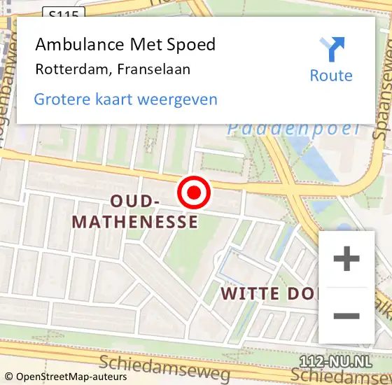 Locatie op kaart van de 112 melding: Ambulance Met Spoed Naar Rotterdam, Franselaan op 19 februari 2024 13:09