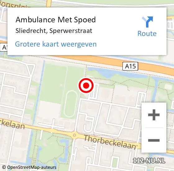 Locatie op kaart van de 112 melding: Ambulance Met Spoed Naar Sliedrecht, Sperwerstraat op 19 februari 2024 13:10