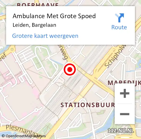Locatie op kaart van de 112 melding: Ambulance Met Grote Spoed Naar Leiden, Bargelaan op 19 februari 2024 13:14