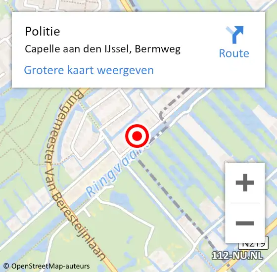 Locatie op kaart van de 112 melding: Politie Capelle aan den IJssel, Bermweg op 19 februari 2024 13:21