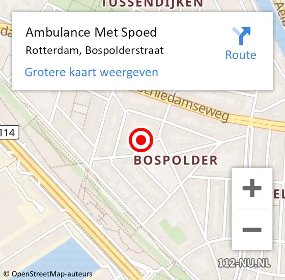 Locatie op kaart van de 112 melding: Ambulance Met Spoed Naar Rotterdam, Bospolderstraat op 19 februari 2024 13:22