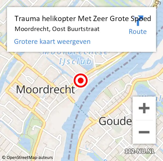 Locatie op kaart van de 112 melding: Trauma helikopter Met Zeer Grote Spoed Naar Moordrecht, Oost Buurtstraat op 19 februari 2024 13:51