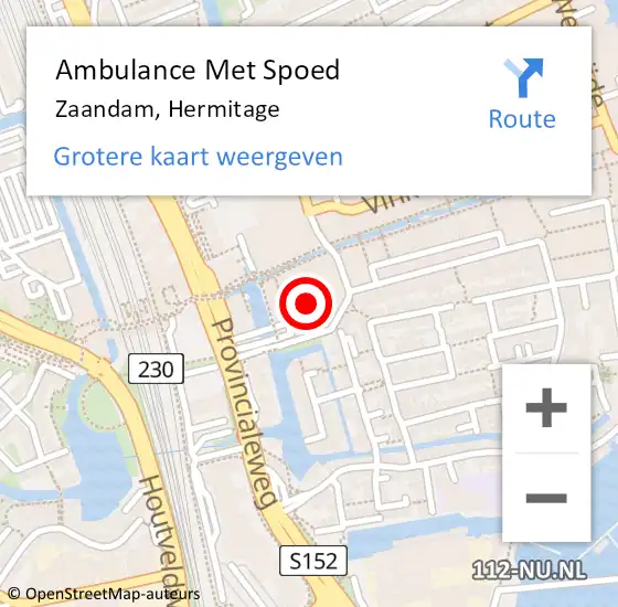 Locatie op kaart van de 112 melding: Ambulance Met Spoed Naar Zaandam, Hermitage op 19 februari 2024 14:31