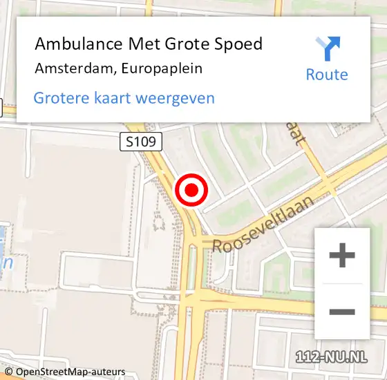 Locatie op kaart van de 112 melding: Ambulance Met Grote Spoed Naar Amsterdam, Europaplein op 19 februari 2024 14:53