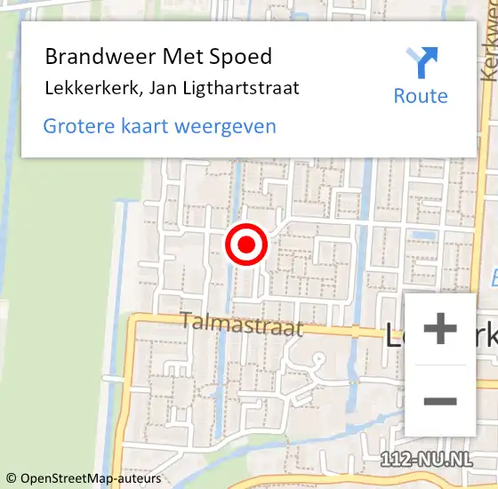 Locatie op kaart van de 112 melding: Brandweer Met Spoed Naar Lekkerkerk, Jan Ligthartstraat op 19 februari 2024 14:56