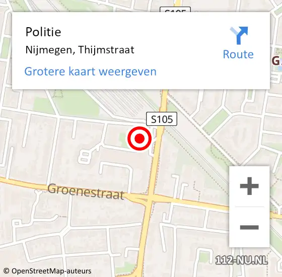 Locatie op kaart van de 112 melding: Politie Nijmegen, Thijmstraat op 19 februari 2024 15:15