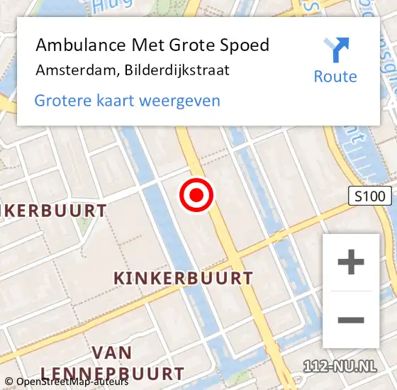 Locatie op kaart van de 112 melding: Ambulance Met Grote Spoed Naar Amsterdam, Bilderdijkstraat op 19 februari 2024 16:14
