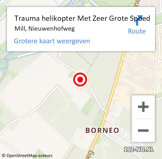 Locatie op kaart van de 112 melding: Trauma helikopter Met Zeer Grote Spoed Naar Mill, Nieuwenhofweg op 19 februari 2024 16:40