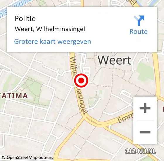 Locatie op kaart van de 112 melding: Politie Weert, Wilhelminasingel op 19 februari 2024 16:41