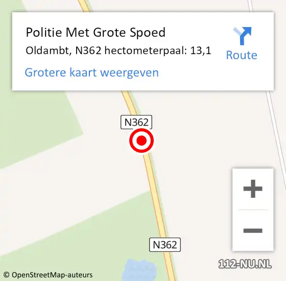 Locatie op kaart van de 112 melding: Politie Met Grote Spoed Naar Oldambt, N362 hectometerpaal: 13,1 op 19 februari 2024 16:44