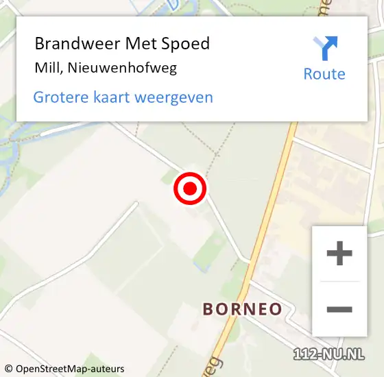 Locatie op kaart van de 112 melding: Brandweer Met Spoed Naar Mill, Nieuwenhofweg op 19 februari 2024 17:03