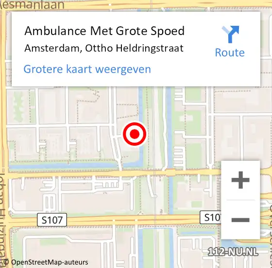 Locatie op kaart van de 112 melding: Ambulance Met Grote Spoed Naar Amsterdam, Ottho Heldringstraat op 19 februari 2024 17:06