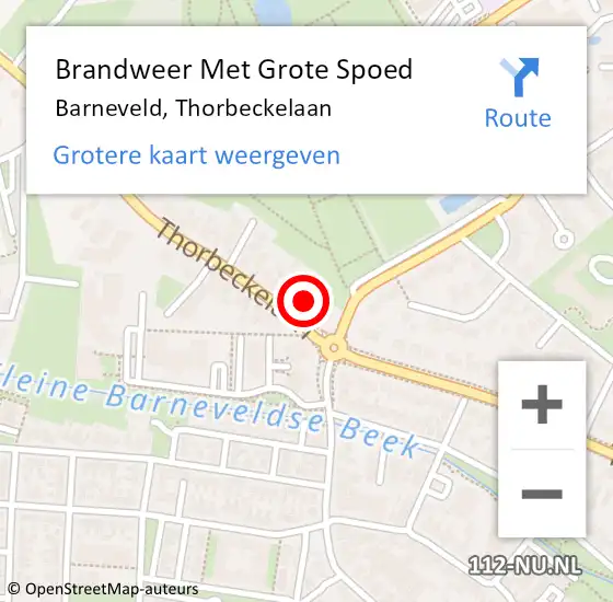 Locatie op kaart van de 112 melding: Brandweer Met Grote Spoed Naar Barneveld, Thorbeckelaan op 19 februari 2024 17:39