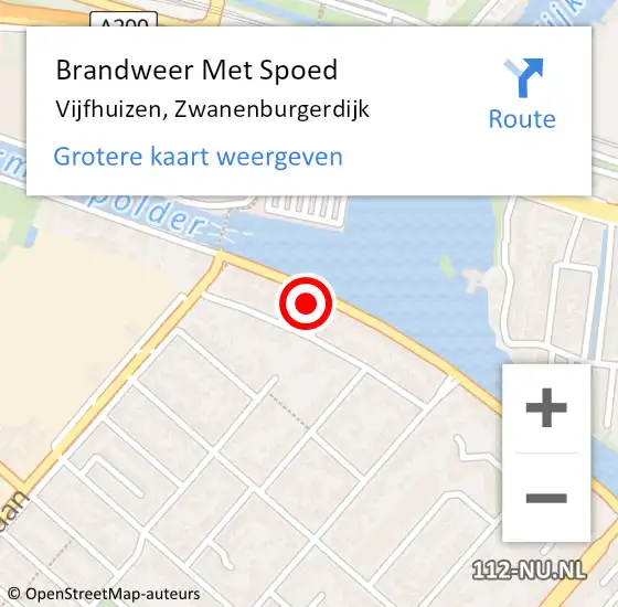 Locatie op kaart van de 112 melding: Brandweer Met Spoed Naar Vijfhuizen, Zwanenburgerdijk op 19 februari 2024 18:01