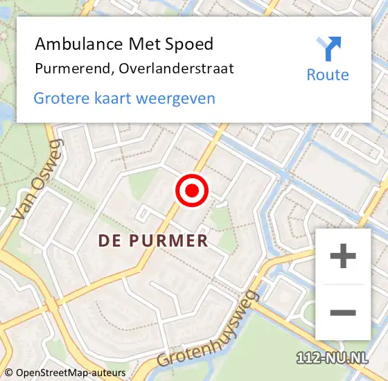 Locatie op kaart van de 112 melding: Ambulance Met Spoed Naar Purmerend, Overlanderstraat op 19 februari 2024 18:08