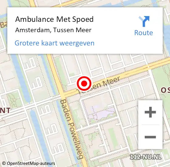 Locatie op kaart van de 112 melding: Ambulance Met Spoed Naar Amsterdam, Tussen Meer op 19 februari 2024 18:10