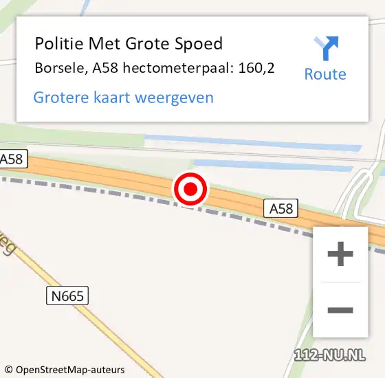 Locatie op kaart van de 112 melding: Politie Met Grote Spoed Naar Borsele, A58 hectometerpaal: 160,2 op 19 februari 2024 18:10
