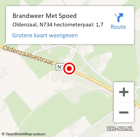 Locatie op kaart van de 112 melding: Brandweer Met Spoed Naar Oldenzaal, N734 hectometerpaal: 1,7 op 19 februari 2024 18:18