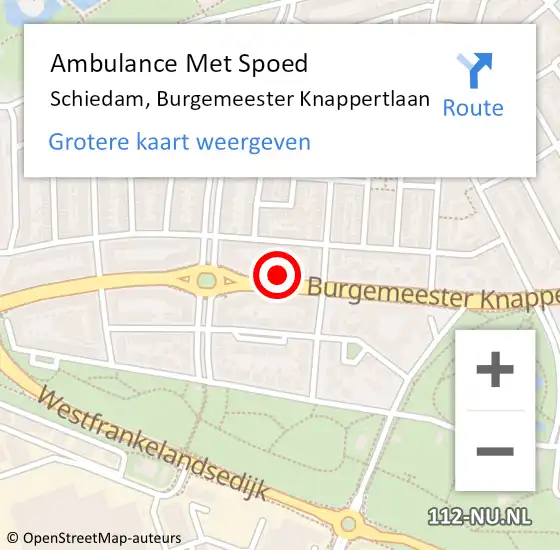 Locatie op kaart van de 112 melding: Ambulance Met Spoed Naar Schiedam, Burgemeester Knappertlaan op 19 februari 2024 19:39