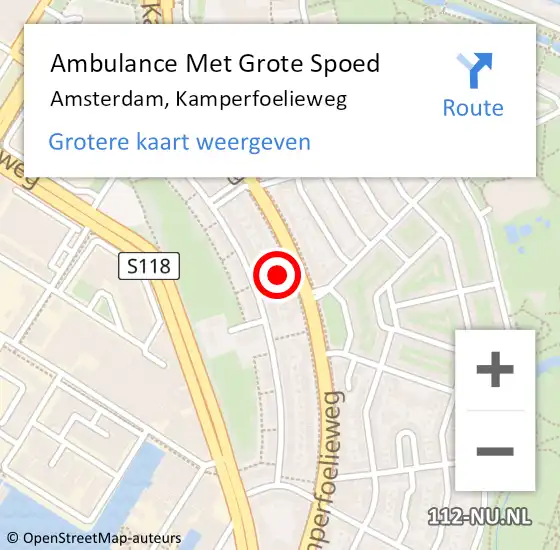 Locatie op kaart van de 112 melding: Ambulance Met Grote Spoed Naar Amsterdam, Kamperfoelieweg op 19 februari 2024 19:43
