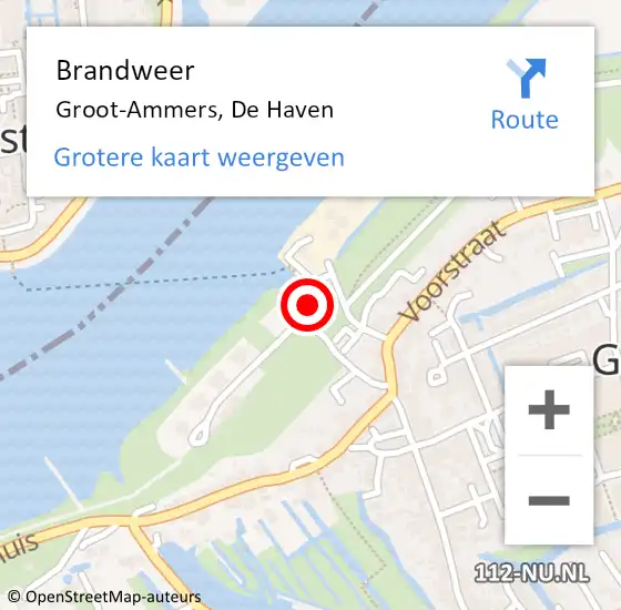 Locatie op kaart van de 112 melding: Brandweer Groot-Ammers, De Haven op 19 februari 2024 19:46