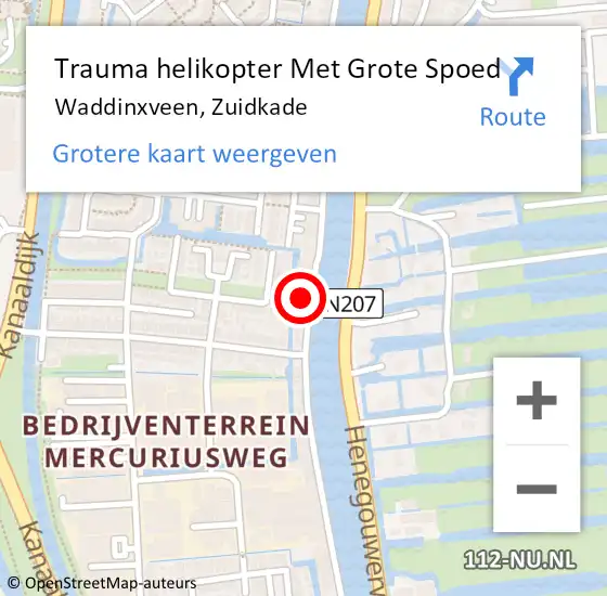Locatie op kaart van de 112 melding: Trauma helikopter Met Grote Spoed Naar Waddinxveen, Zuidkade op 19 februari 2024 20:03