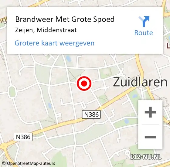 Locatie op kaart van de 112 melding: Brandweer Met Grote Spoed Naar Zeijen, Middenstraat op 19 februari 2024 20:07