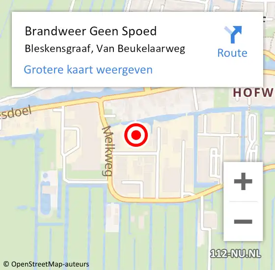Locatie op kaart van de 112 melding: Brandweer Geen Spoed Naar Bleskensgraaf, Van Beukelaarweg op 19 februari 2024 20:23