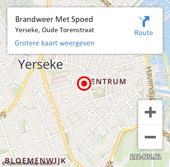 Locatie op kaart van de 112 melding: Brandweer Met Spoed Naar Yerseke, Oude Torenstraat op 19 februari 2024 21:09