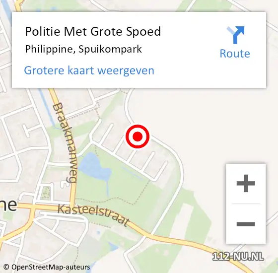 Locatie op kaart van de 112 melding: Politie Met Grote Spoed Naar Philippine, Spuikompark op 19 februari 2024 21:44