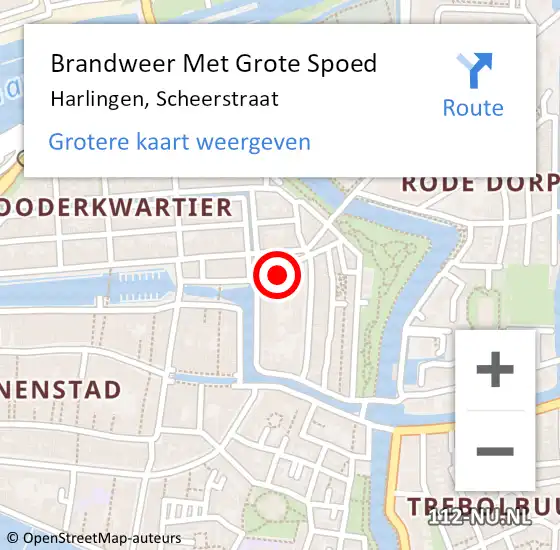 Locatie op kaart van de 112 melding: Brandweer Met Grote Spoed Naar Harlingen, Scheerstraat op 19 februari 2024 22:08