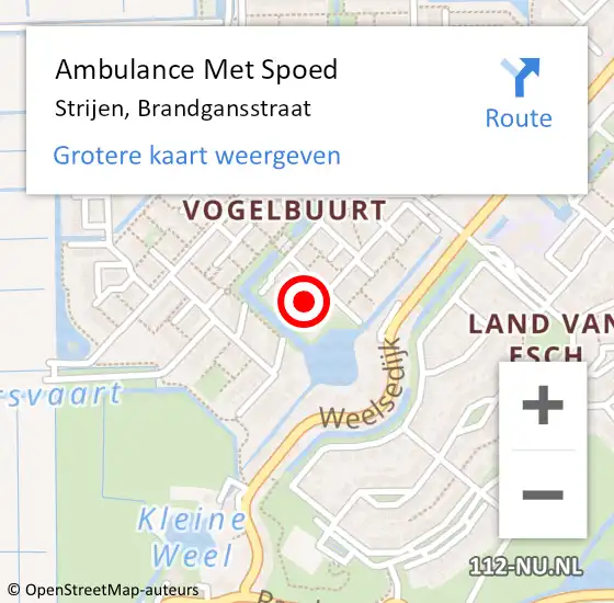 Locatie op kaart van de 112 melding: Ambulance Met Spoed Naar Strijen, Brandgansstraat op 20 februari 2024 01:58