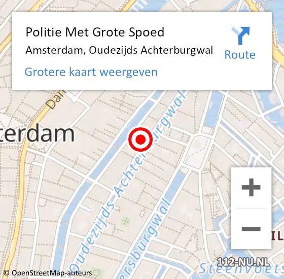 Locatie op kaart van de 112 melding: Politie Met Grote Spoed Naar Amsterdam, Oudezijds Achterburgwal op 20 februari 2024 04:07