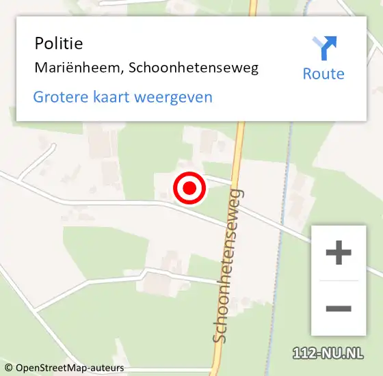 Locatie op kaart van de 112 melding: Politie Mariënheem, Schoonhetenseweg op 20 februari 2024 06:16