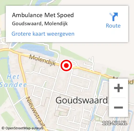 Locatie op kaart van de 112 melding: Ambulance Met Spoed Naar Goudswaard, Molendijk op 20 februari 2024 10:09