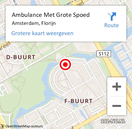 Locatie op kaart van de 112 melding: Ambulance Met Grote Spoed Naar Amsterdam, Florijn op 20 februari 2024 10:55
