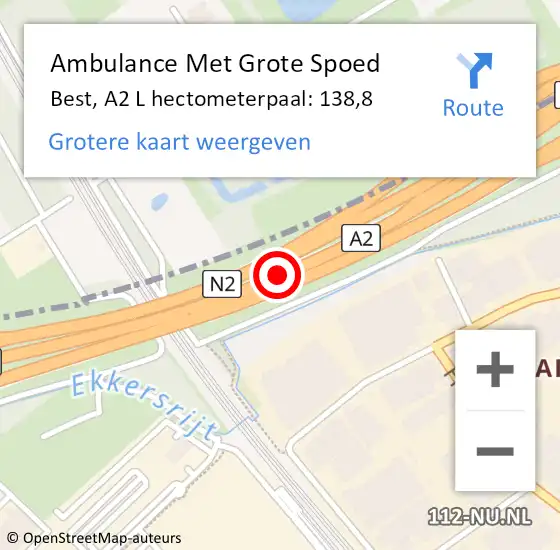 Locatie op kaart van de 112 melding: Ambulance Met Grote Spoed Naar Best, A2 L hectometerpaal: 138,8 op 26 september 2014 14:35